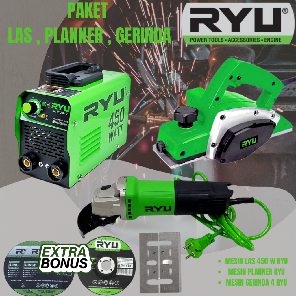 Mesin Gerinda Tangan 4 inch RYU Mesin Serut Kayu ryu Mesin Las 450 watt - RSG 100-3 RPL 82-3A RII 12