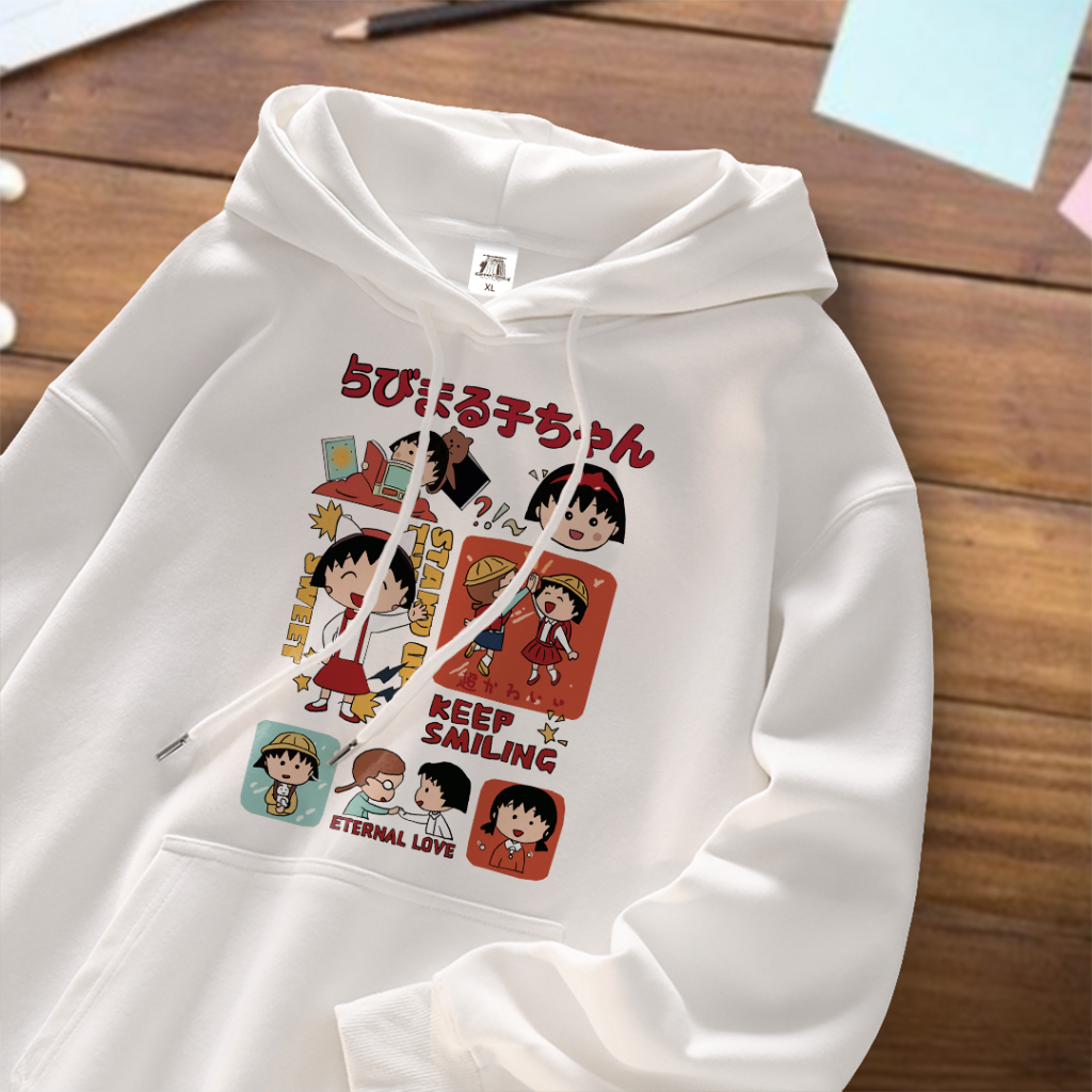 Hoodie Lengan Panjang Model Korea | Chibi Maruko Chan | Oversize Unisex | 100% Cotton