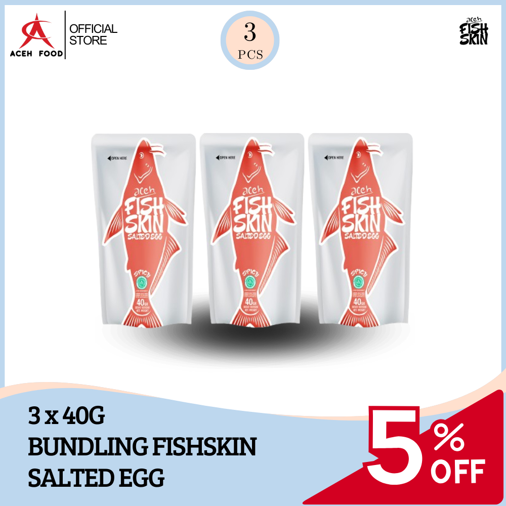 

Bundling Fish Skin Salted Egg Spicy 40gr x 3pcs | Snack Kulit Ikan Crispy, Lezat, Renyah, Halal, PIRT | Makanan Ringan Rasa Pedas | Keripik Saus Telur Asin Gurih | Camilan Praktis buat Nonton, Bekal, Anak Kos, Keluarga, Hampers, Oleh-oleh | Aceh Food
