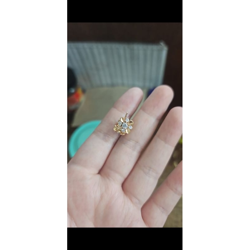Giwang anting tindik tusuk clover bunga hitam emas asli 375 8K