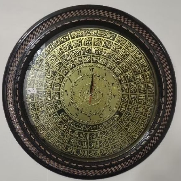 jam dinding kaligrafi d.60cm emas aluminium