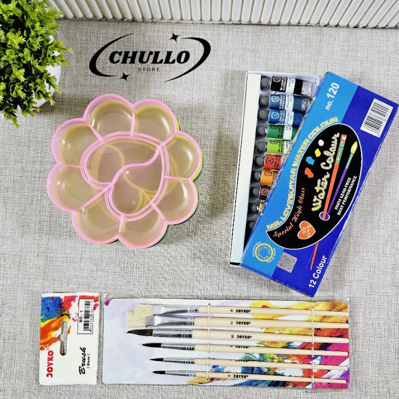 

satu shet paket melukis 3 in 1 palet kuas lukis cat air satu paket murah