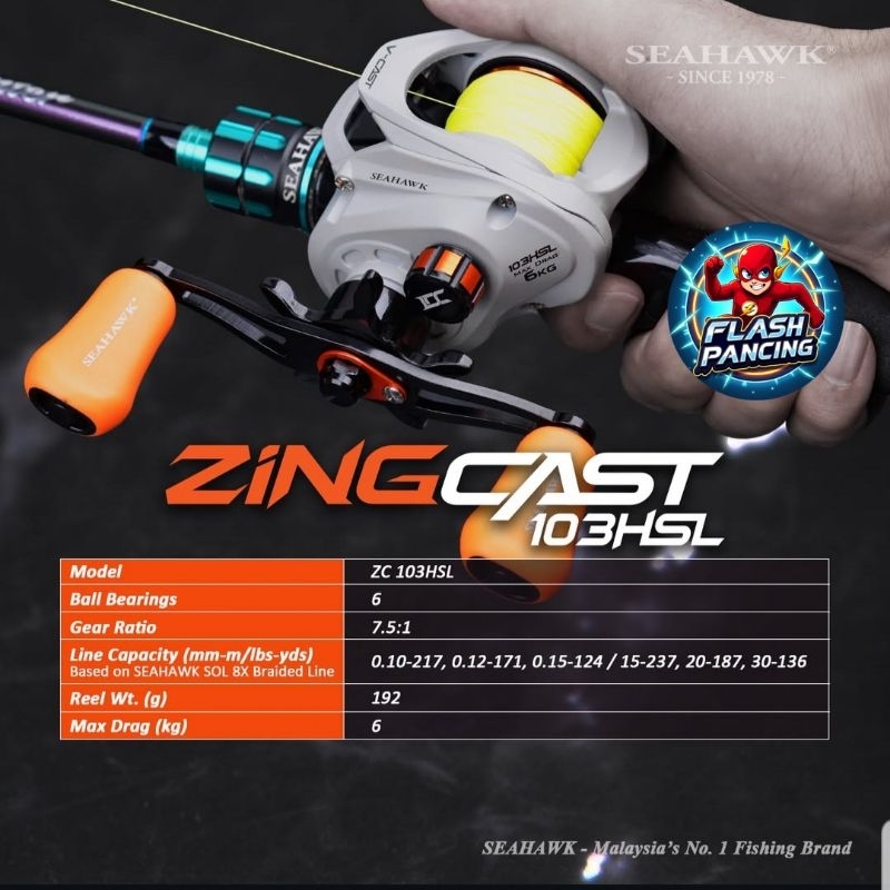 REEL BC SEAHAWK ZING CAST 103HSL 6BEARING KERAMIK