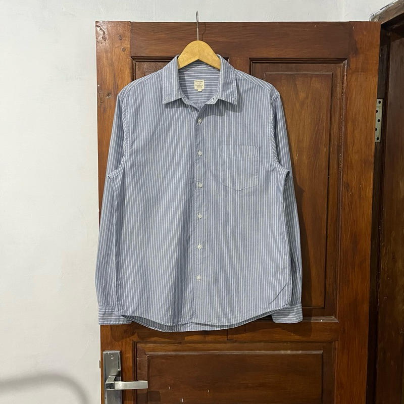 [M-L] Giordano Stripped White Grey Oxford Shirt I Vintage Vtg Retro Kemeja Garis-garis Salur Outer W