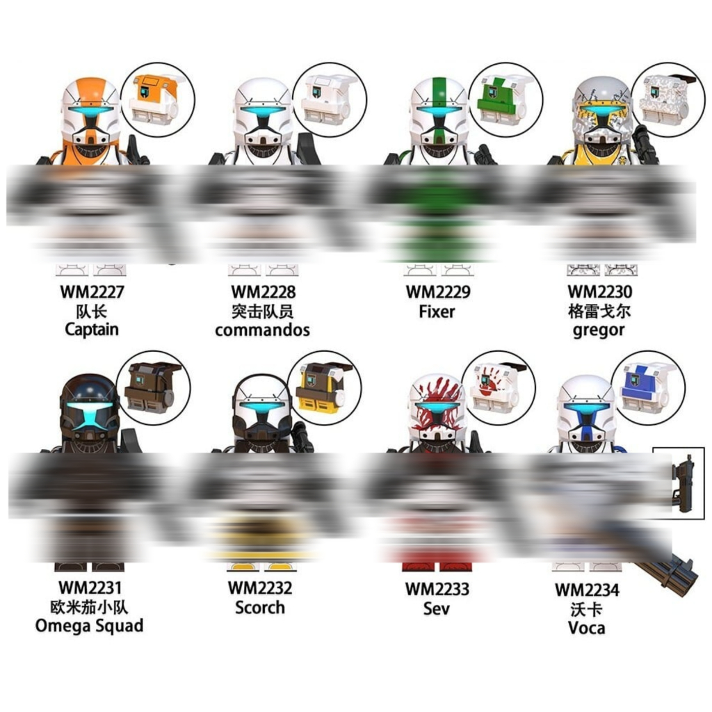 WM6124 STAR WARS CLONE TROOPER CAPTAIN COMMANDOS FIXER GREGOR OMEGA SQUAD SCORCH SEV VOCA BRICK FIGU