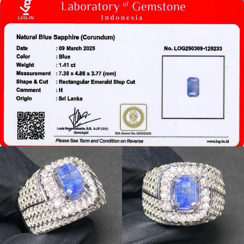 Size 8 / 18 - Natural Blue Sapphire origin Ceylon Sri Lanka 1,41 cts Ring Perak semi Microsetting Me