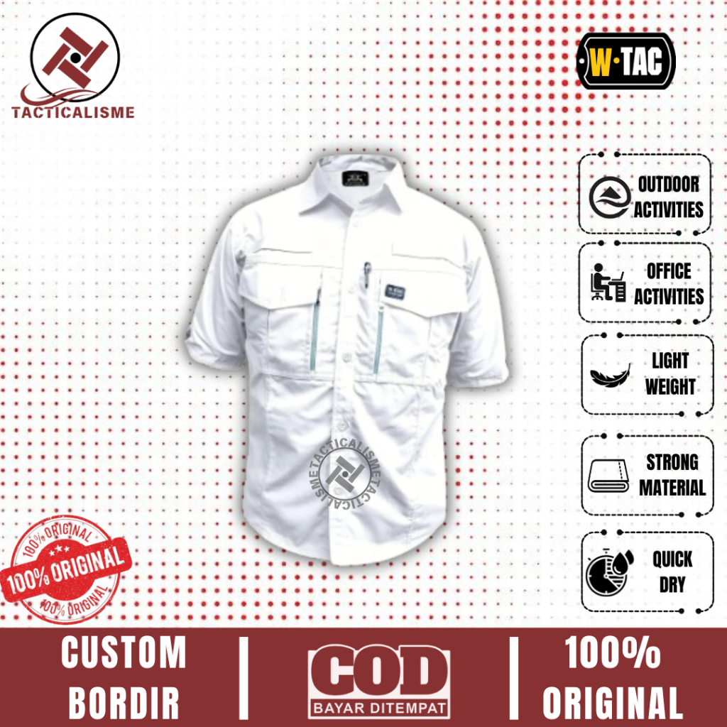 Kemeja Tactical W-TAC Putih ORIGINAL Lengan Pendek Baju Kantor Reskrim Outdoor Activities