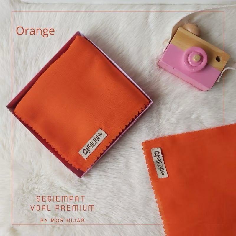 MOR Hijab - Jilbab Segiempat Voal Premium LaserCut Polos Hijab Warna Orange
