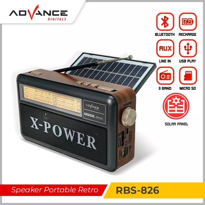 Advance RBS-826 Speaker Radio Bluetooth Panel Surya Charger Matahari