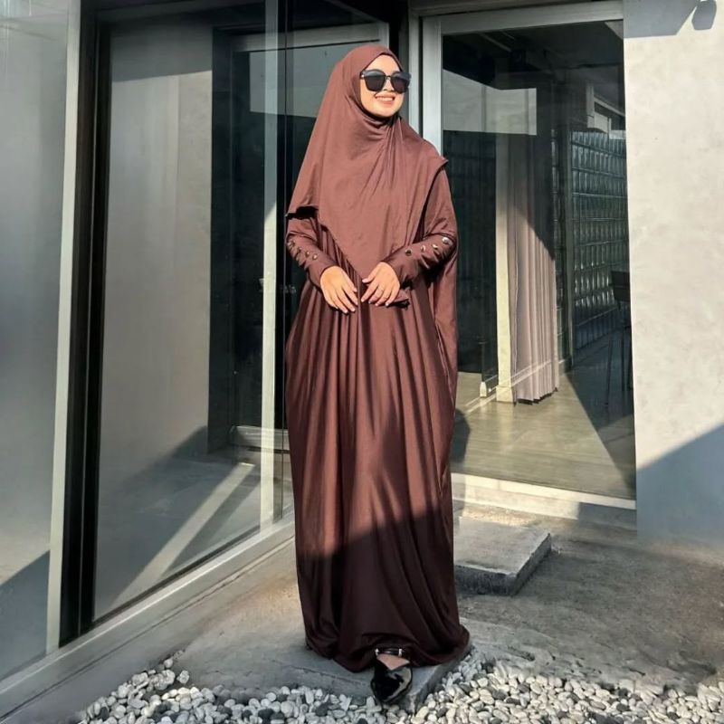 Abaya Saqila Set Bergo Gamis Jersey Premium Busui Jumbo Free Hijab || Daily Umroh || Kondangan