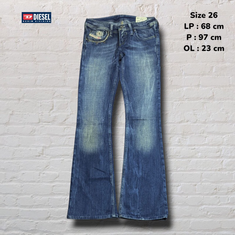 Size 26 Celana Panjang Jeans Diesel Industry Lowkey B.C. Floral Blue Washed Fading Flared Original S