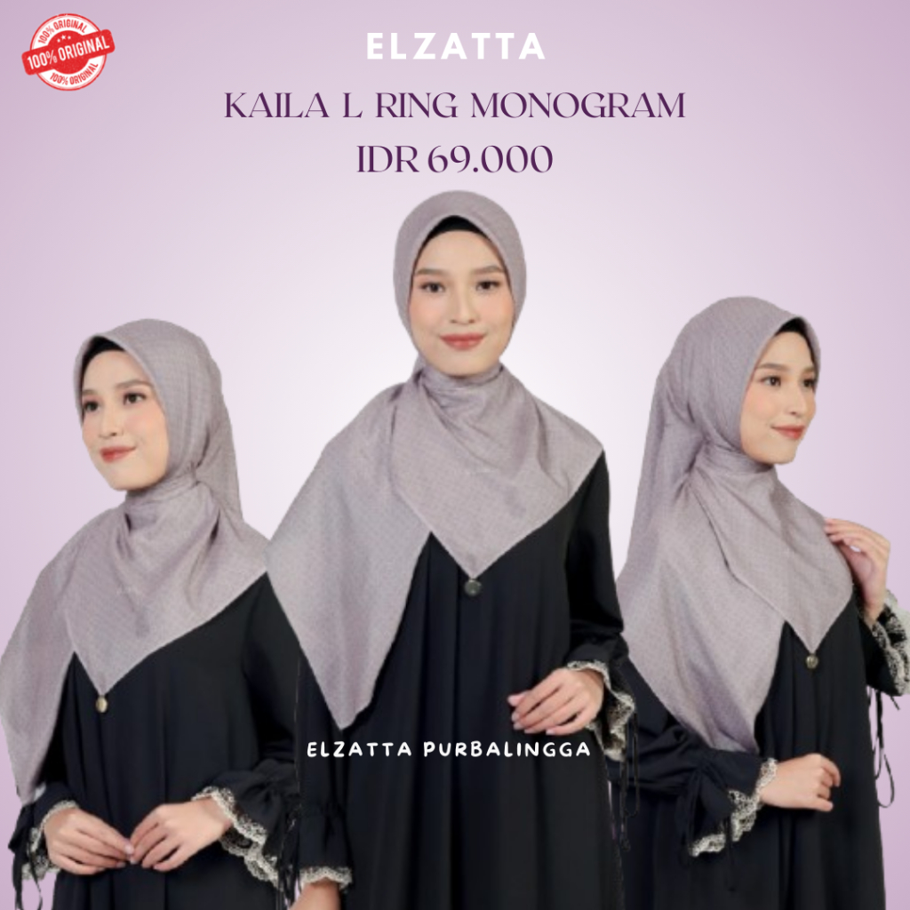 Elzatta Kaila L Ring Monogram Jilbab Segiempat Motif Bahan Voal 120x120cm Jilbab Motif by Elzatta