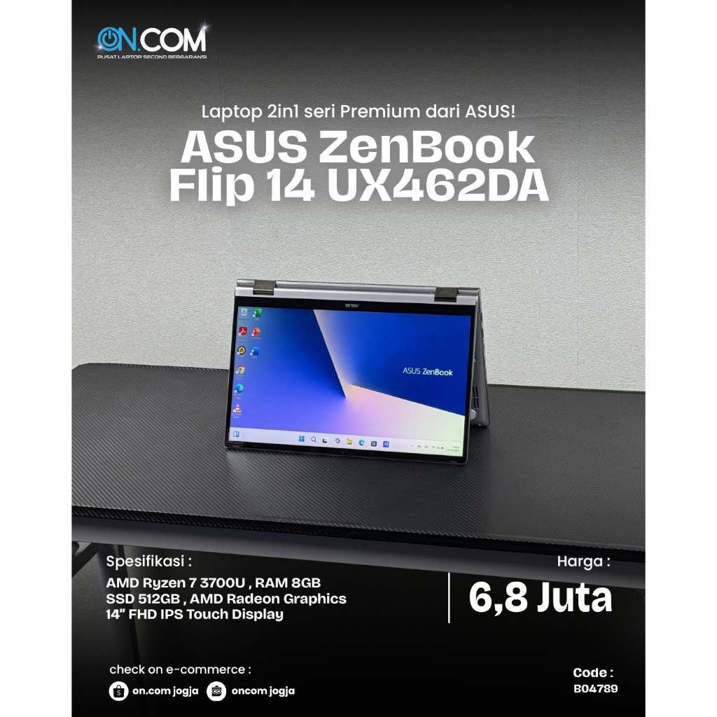 ASUS ZenBook Flip 14/AMD Ryzen 7 3700U/RAM 8 GB/SSD 512 GB/Garansi toko 1 bulan