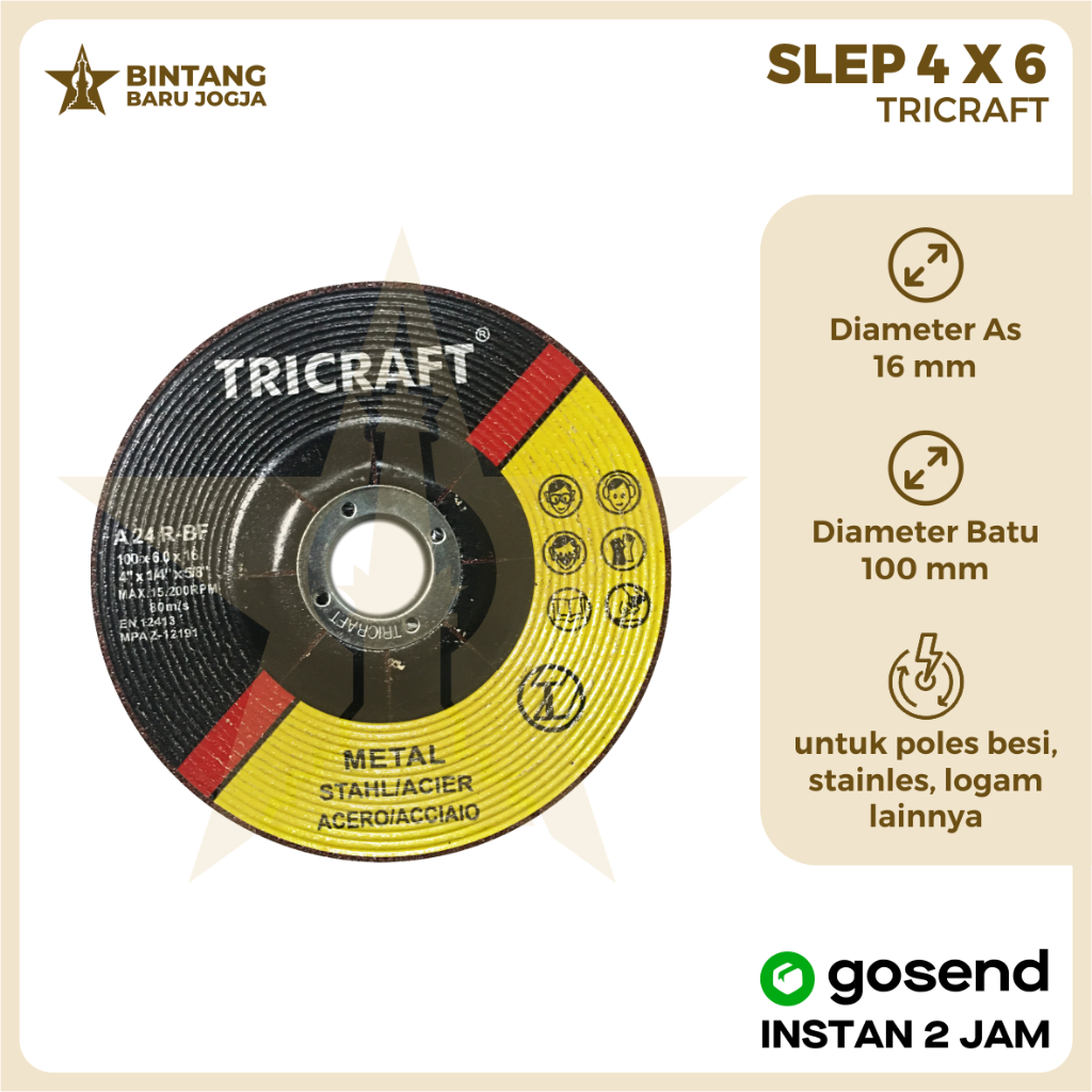 Tricraft Mata Batu Gerinda Poles Besi 4" x 6 Grinding Wheel Slep Tricraft