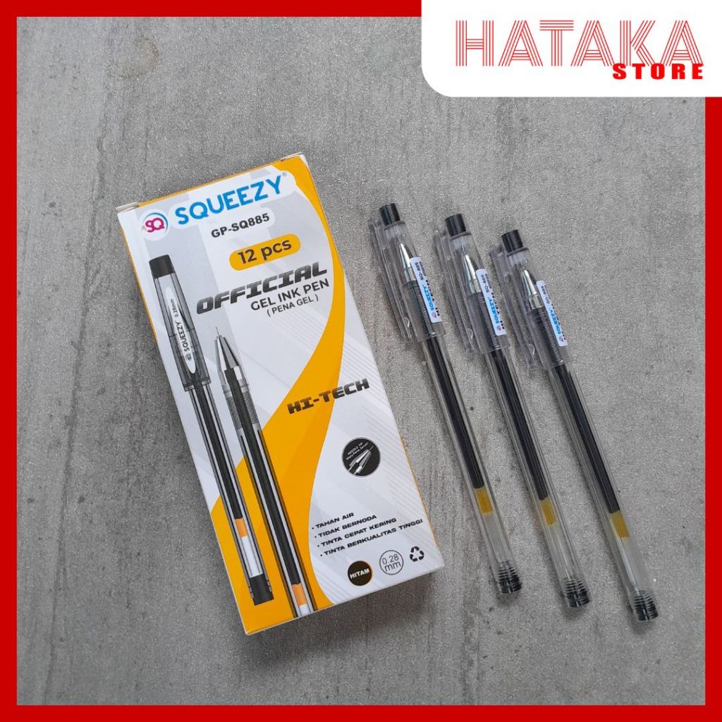 

Bolpen Gel Pen Bolpoint Pulpen Pena Squeezy 0.5 mm 1 Pak Isi 12 Pcs