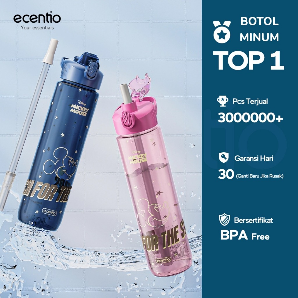 [Original] ecentio botol minum Disney Micky 1000ml Portable Botol air Anak Sport 1 Liter