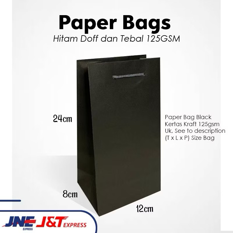 

Paper Bag Hitam Polos Uk. 24x8x12 cm / Paper Bag Kado Packing Souvenir Pernikahan Wedding / Paper