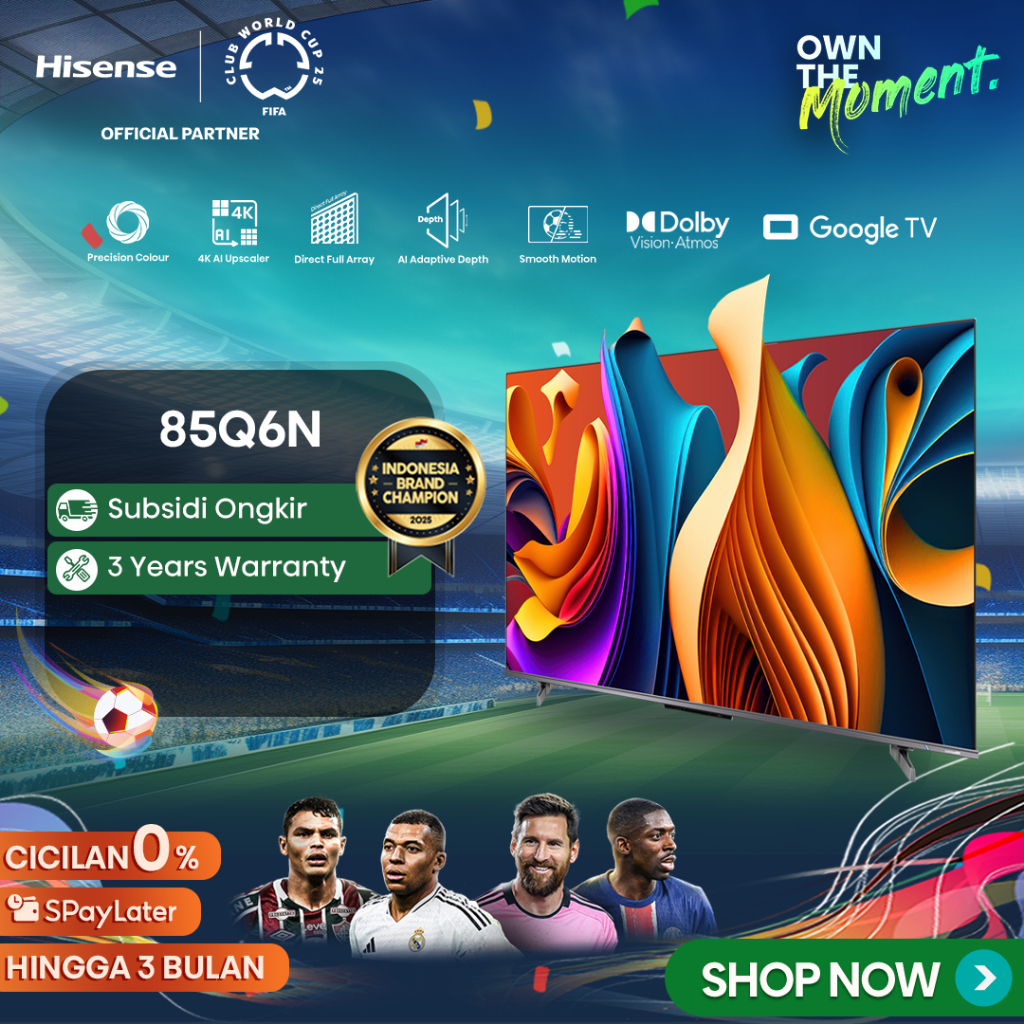 Hisense 85Q6N 85" Inch QLED Quantum Dot Google Smart TV Bezelles Design Dolby Vision Atmos