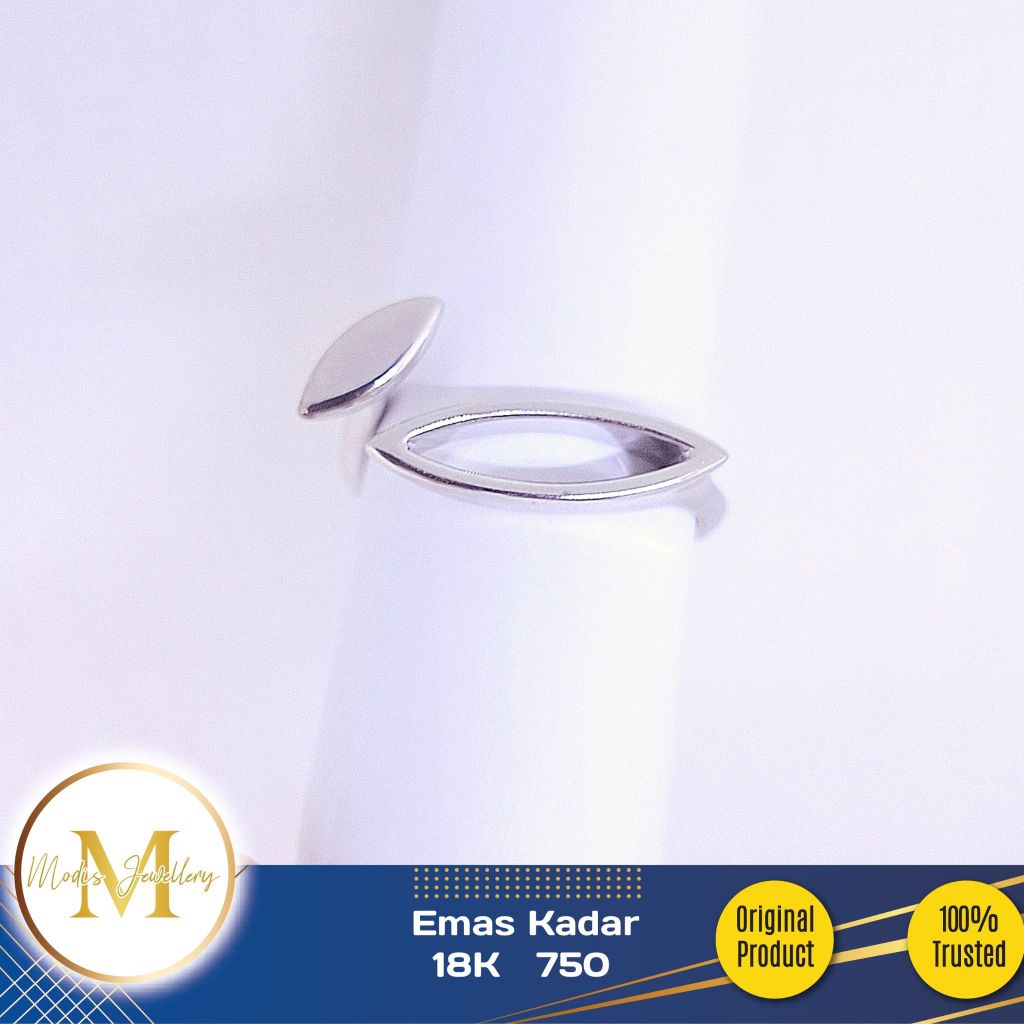 MODIS JEWELLERY - Cincin Elips Italy Putih - Emas 17k  750