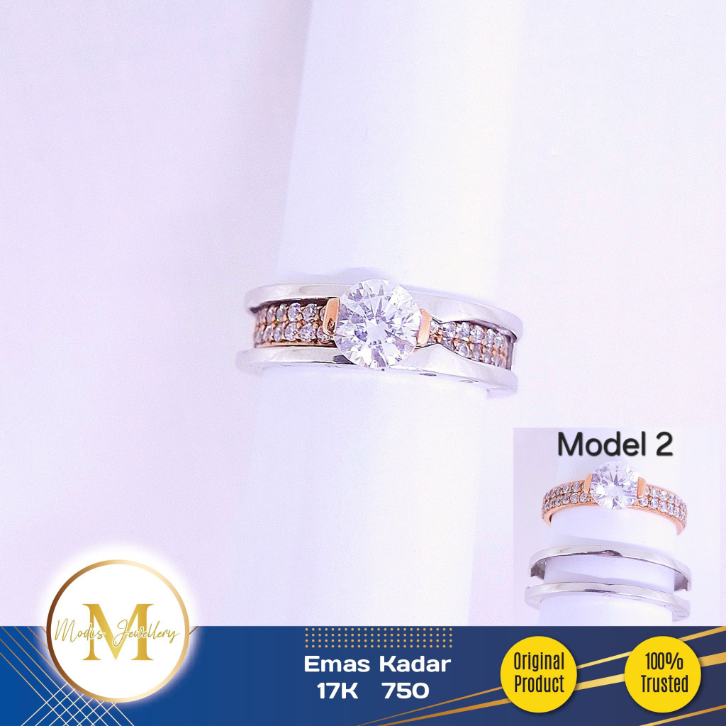 MODIS JEWELLERY - Cincin Solitaire 2 In 1 Italy Kombinasi Putih Rosegold - Emas 17k  750