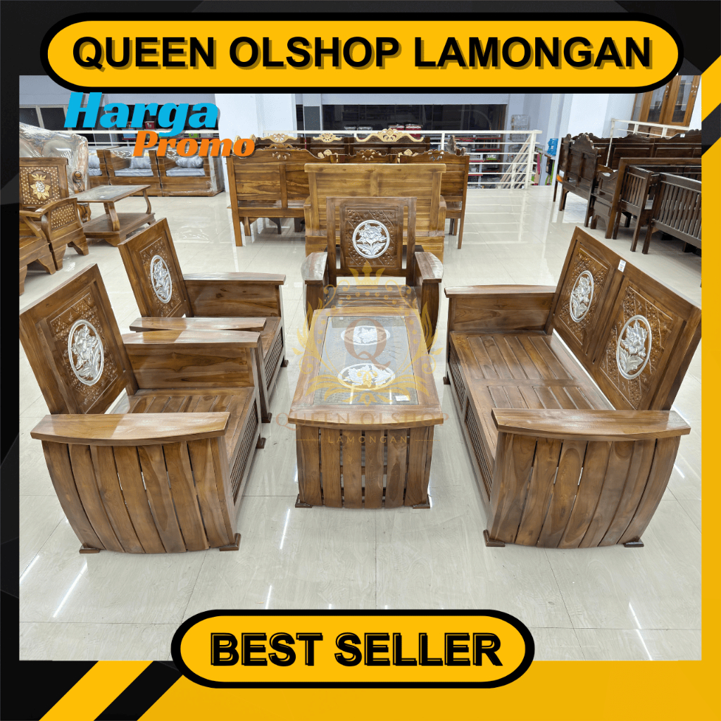 1 Set Kursi Meja Tamu Kayu Jati Minimalis Guci / Kodok MP