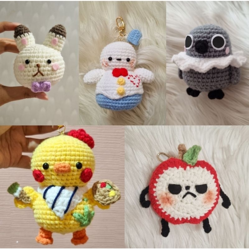 [PO BACA DESKRIPSI] Amigurumi keychain doll boneka 15cm Grumpy Crow Mephisto Happy Snowman Bunbun Ar
