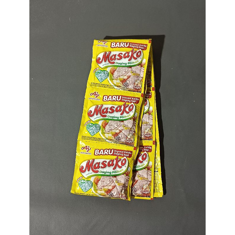 

Masako renteng Sapi dan Ayam bumbu Kaldu Penyedap 1 renteng 8.5 gram (isi 12pcs)