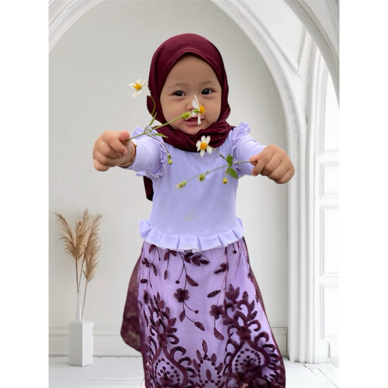 Arsyila Gamis Anak Mix Tile Brukat || Gamis Anak Mix Tile