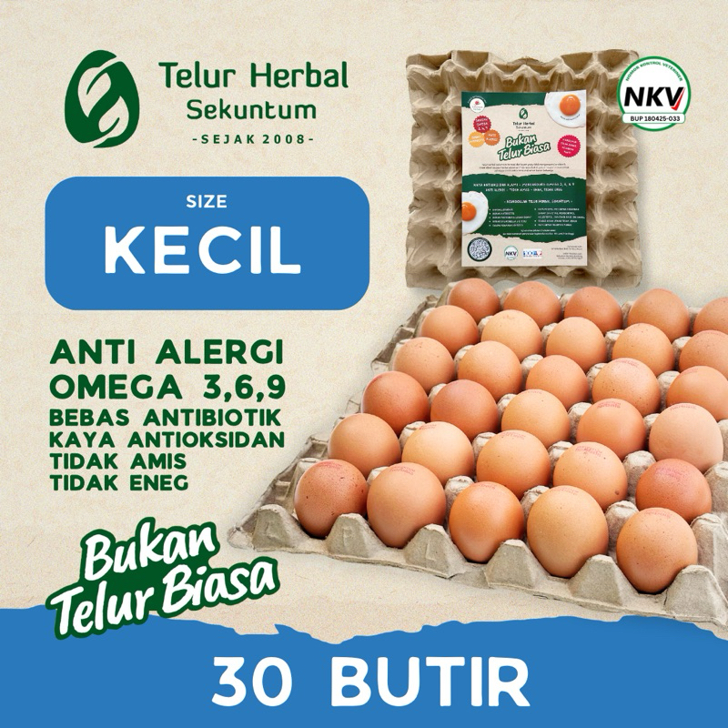 

Telur Herbal Sekuntum (30 butir) Ukuran KECIL - Telor Ayam Anti Alergi Omega 3 6 9 Bebas Antibiotik
