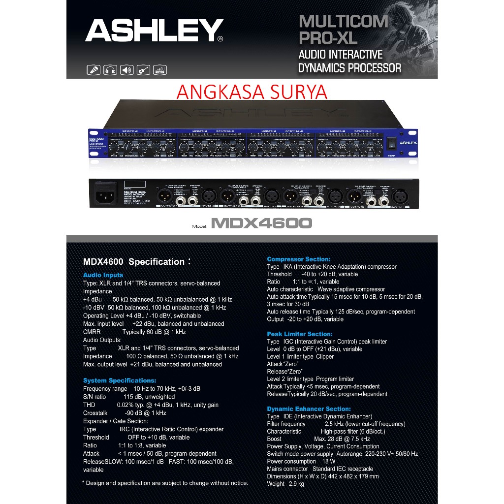 COMPRESSOR ASHLEY MDX 4600 ORIGINAL / MULTIGATE LIMITER ASHLEY MDX4600 / MULTICOM PRO XL MDX 4600
