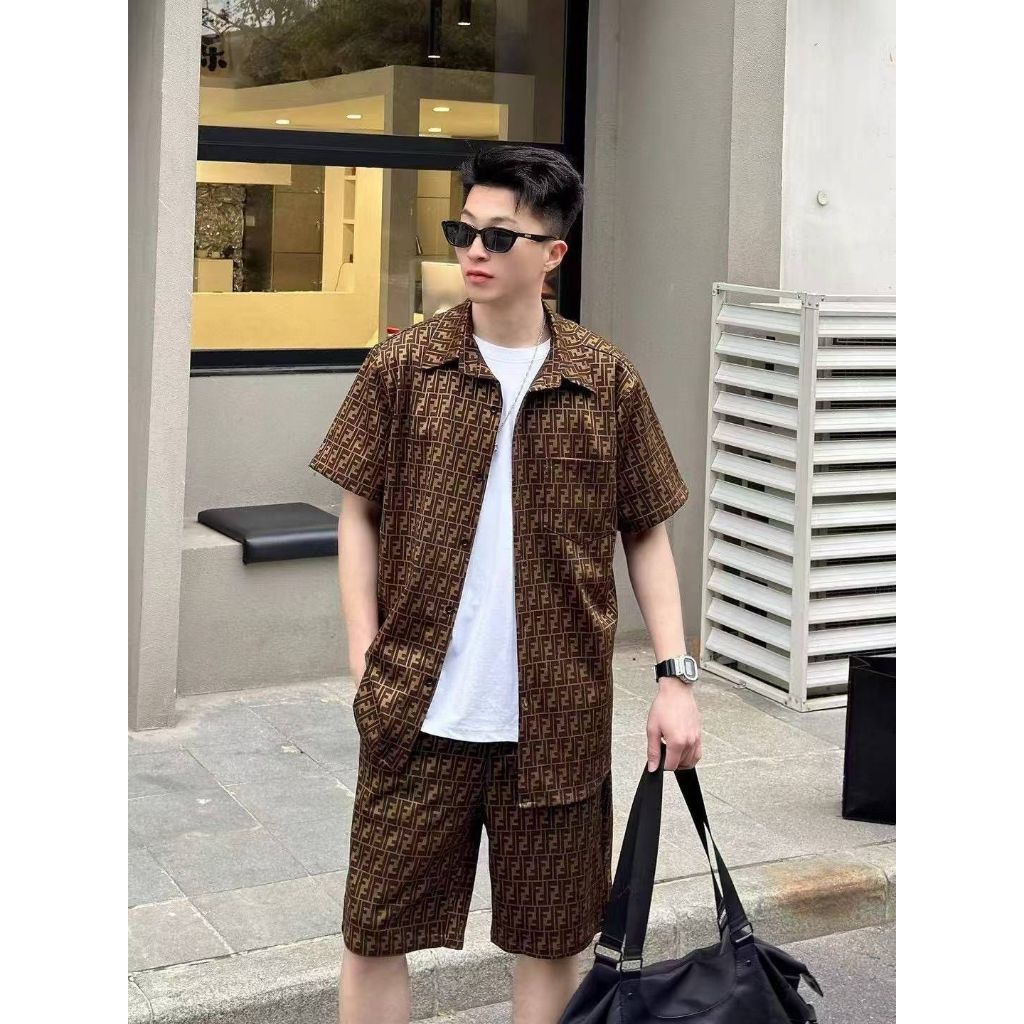 Premiumstore.outfit Setelan Pria Kemeja & Celana Pendek Motif FF Coklat – Outfit Santai Streetwear