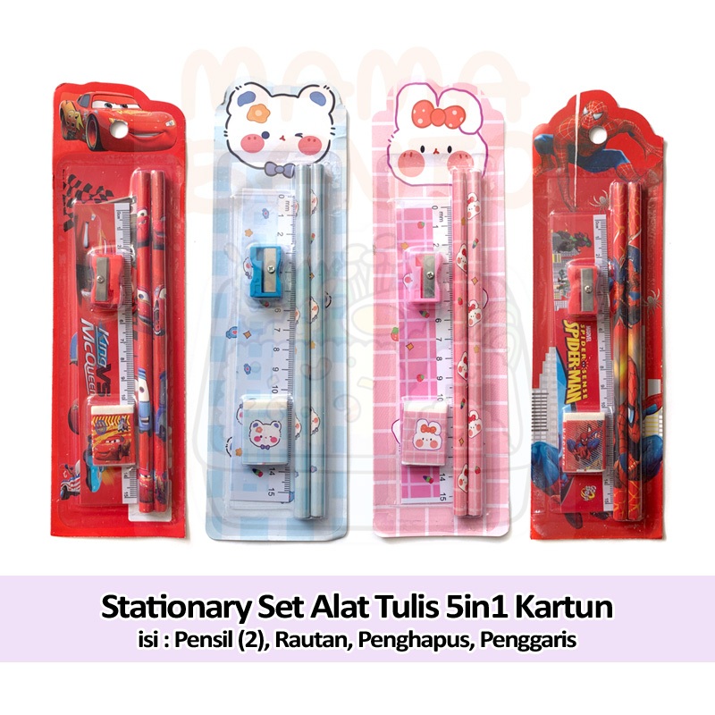 

Stationary Set alat tulis 5in1 Karakter Kartun Cars Spiderman Kelinci Beruang isi pensil penghapus rautan penggaris warna sangat cantik cocok untuk kado hampers ulang tahun belajar anak sekolah PAUD Preschool TK SD