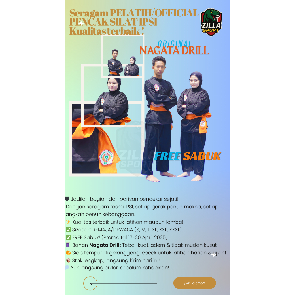 Seragam Pelatih / Official Pencak Silat IPSI - Bahan Nagata Drill Premium + Free Sabuk