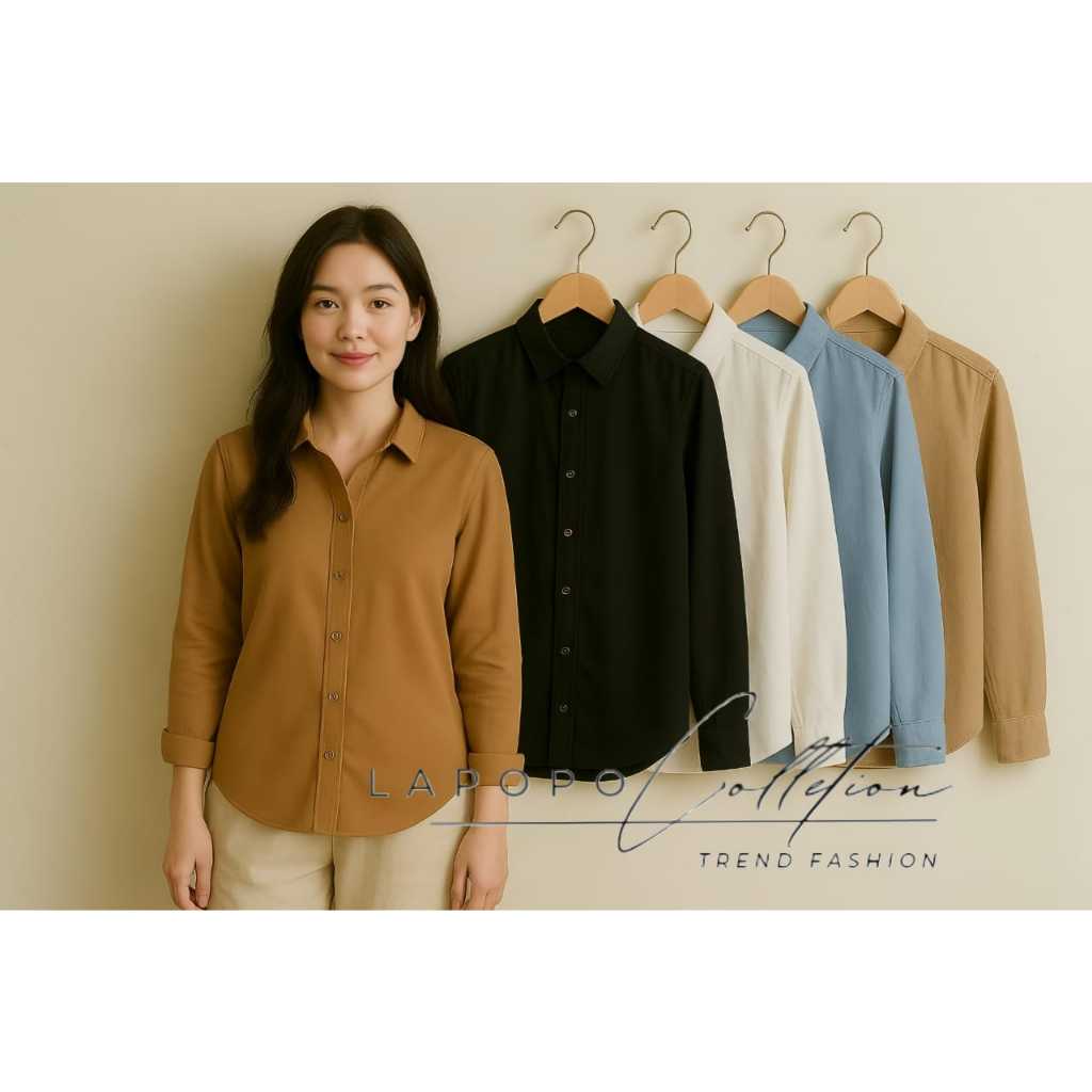 KEMEJA FORMAL LENGAN PANJANG WANITA BLOUSE BLUS PUTIH MURAH KUALITAS BAGUS KATUN ADEM BISA COD