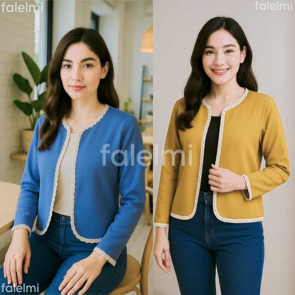 Blazer Rompi Blezer Wanita Korean Korea Style Crop Kekinian Renda Scuba Premium