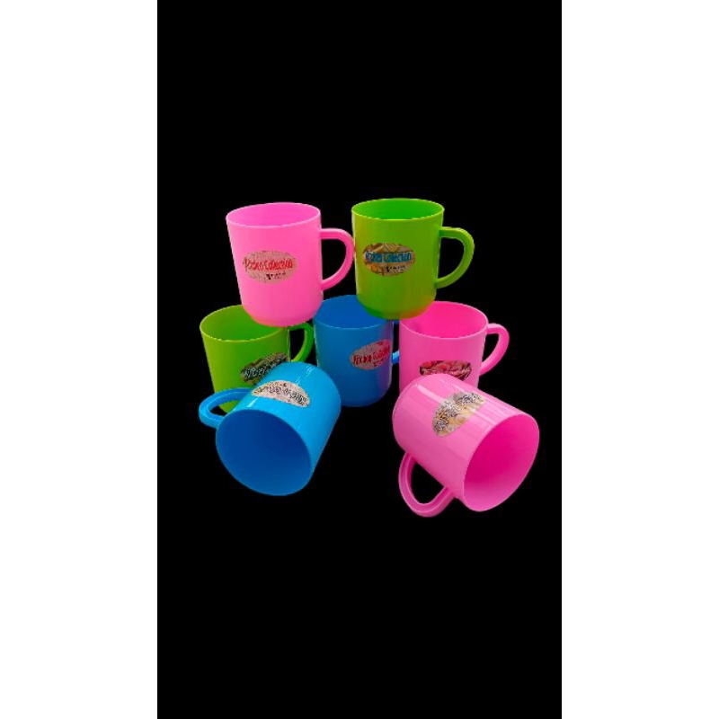 (6pcs) gelas plastik gagang kecil merk tantso