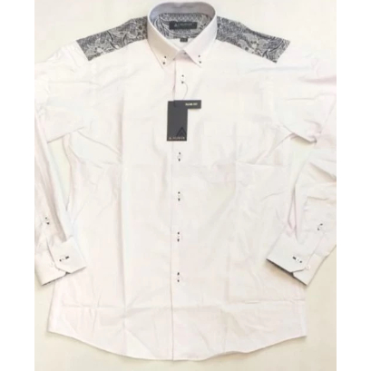 Kemeja Alisan Dobby Putih Kombinasi Pundak Batik Print Panjang Slimfit