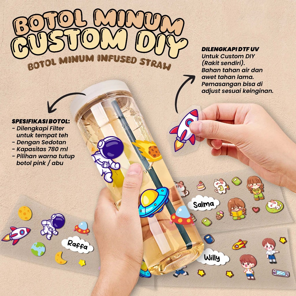 BOTOL MINUM INFUSED WATER CUSTOM DIY - Botol Minum Hias / Rakit Sendiri