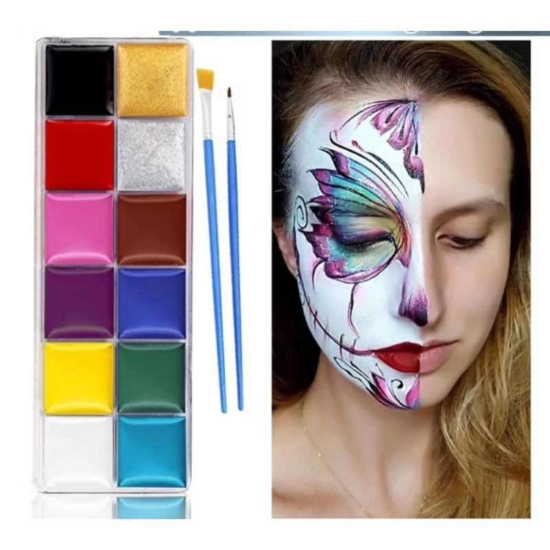 Make up cat wajah + 2pcs kuas | 12 warna Body Face Painting Art Face Painting Make up Painting