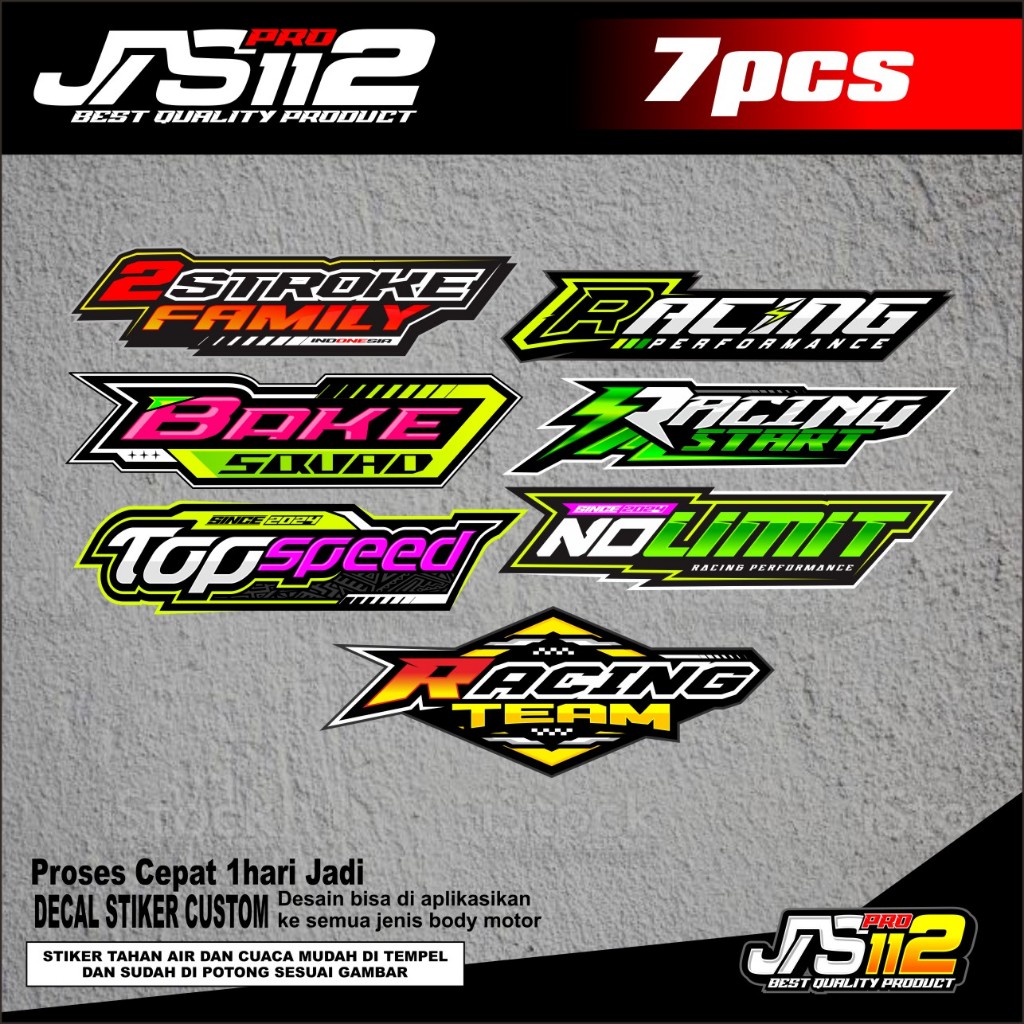 

STIKER PACK PAKET 7PCS 10PCS 14PCS 15PCS BRAND RACING ANTI LUNTUR VYNIL MURAH BERKUALITAS