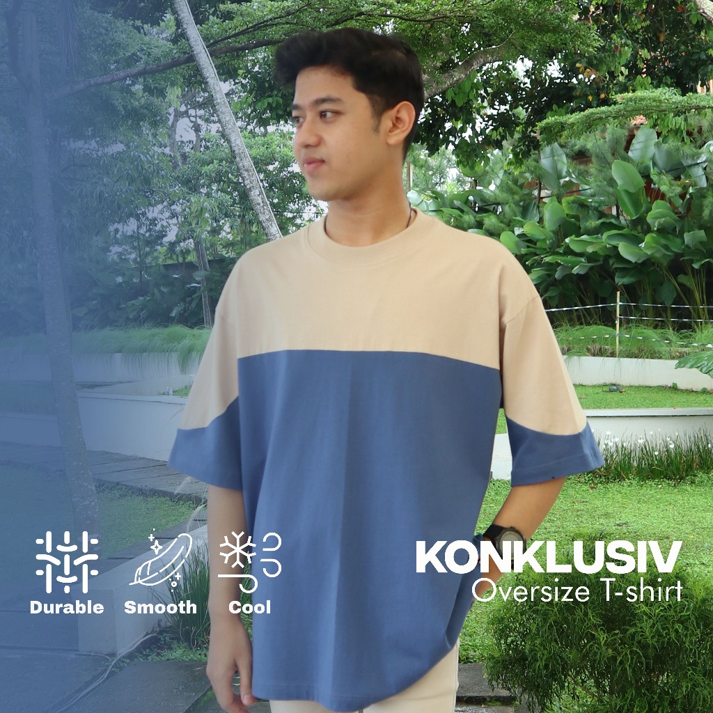 Konklusiv Kaos Oversize Pria Cotton Combed Krem Biru