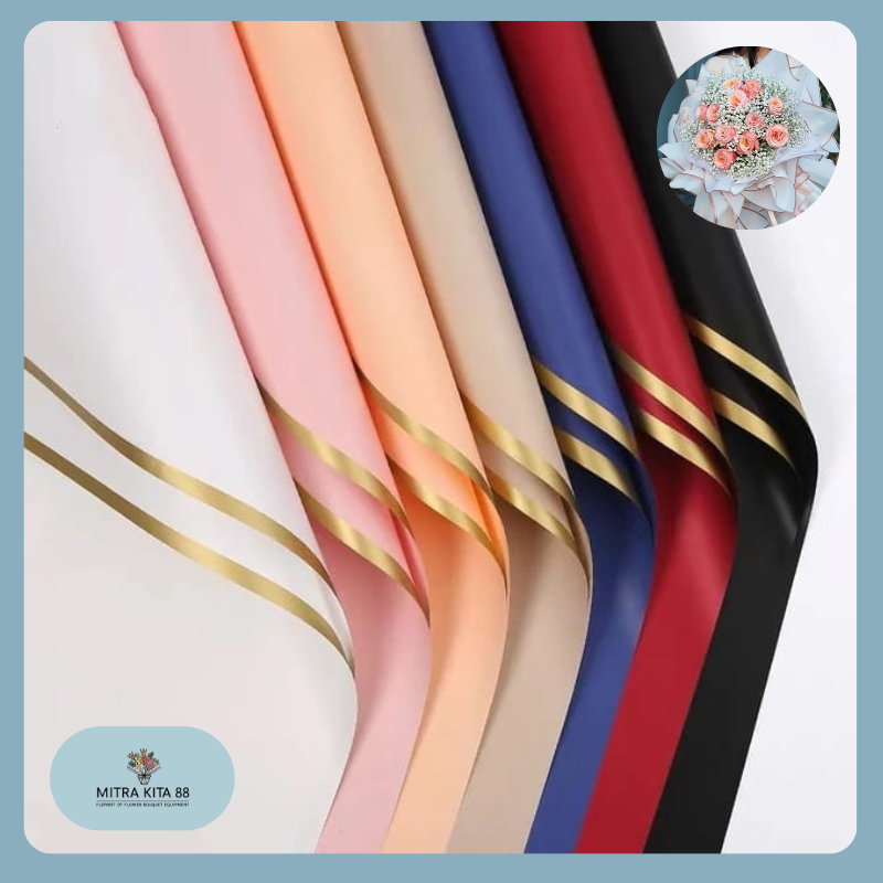 

Kertas Buket Bunga Cellophane Florist goldline Flower Wrapping Paper Varian List Gold Emas KB01