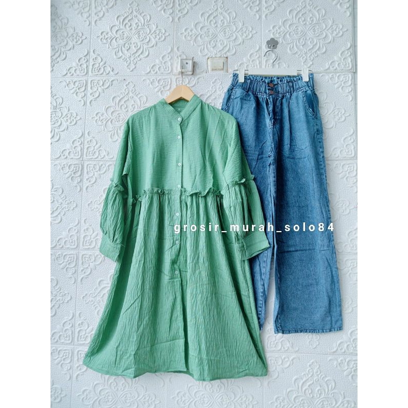 Setelan Wanita Selna Tunik Katun Polin + Celana Jeans model Kulot