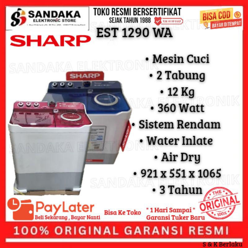 Mesin Cuci 12kg 2 tabung low watt Sharp ES-T 1290 WA - BL/PK garansi resmi promo