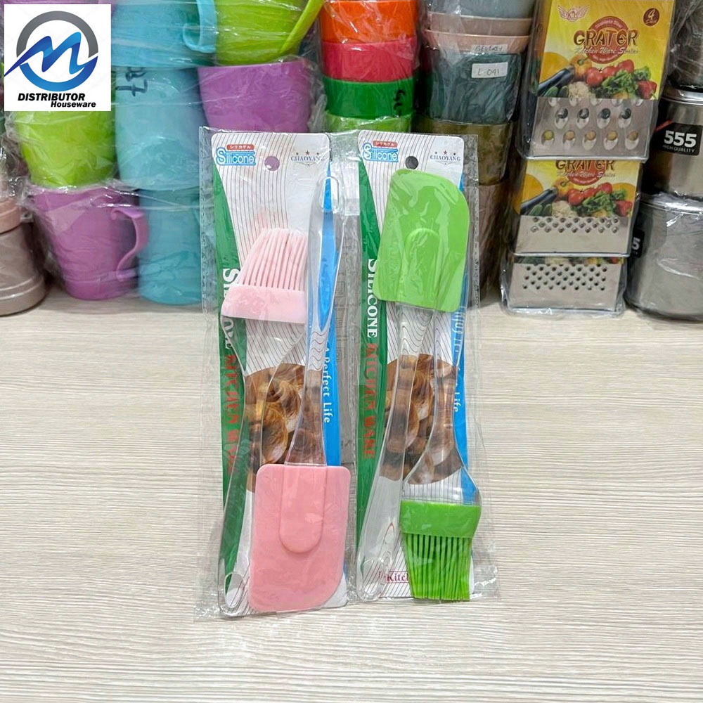 Spatula Kuas Kue Set Silicon Gagang Bening / Kuas Kue + Spatula Silicon Set Besar