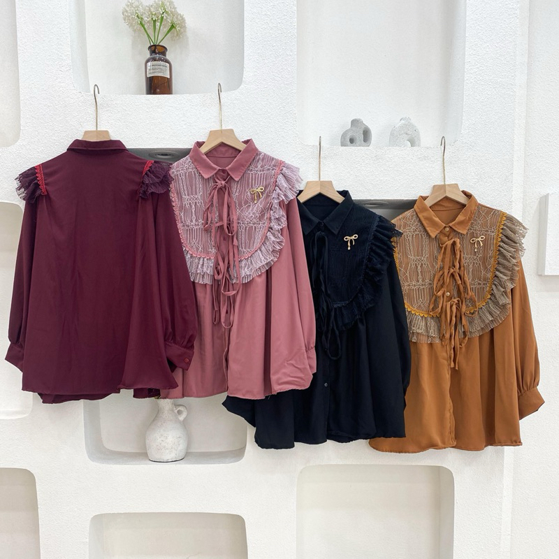 AURA RIBBON LACE SHIRT | Atasan Wanita | Baju Lace | Atasan Formal