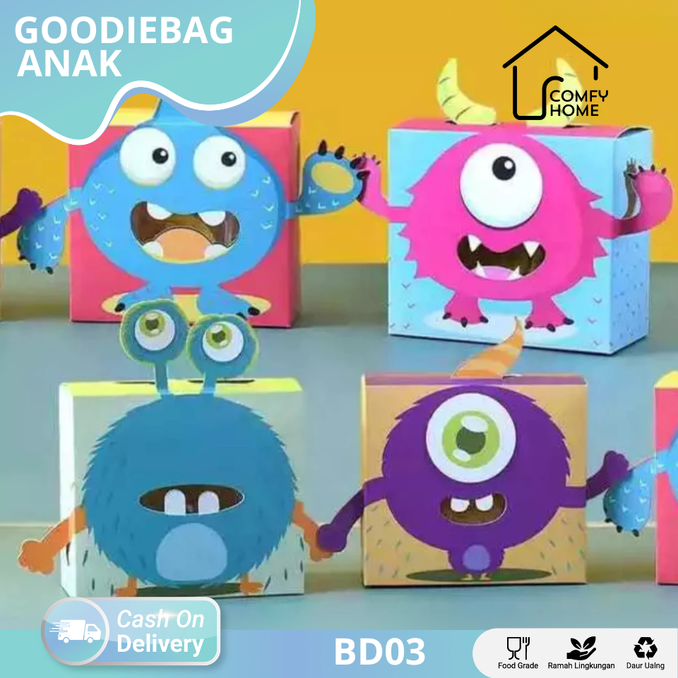 

Goodiebag anak / Goodiebag souvenir / Box ultah anak / Box kartun monster I BD03