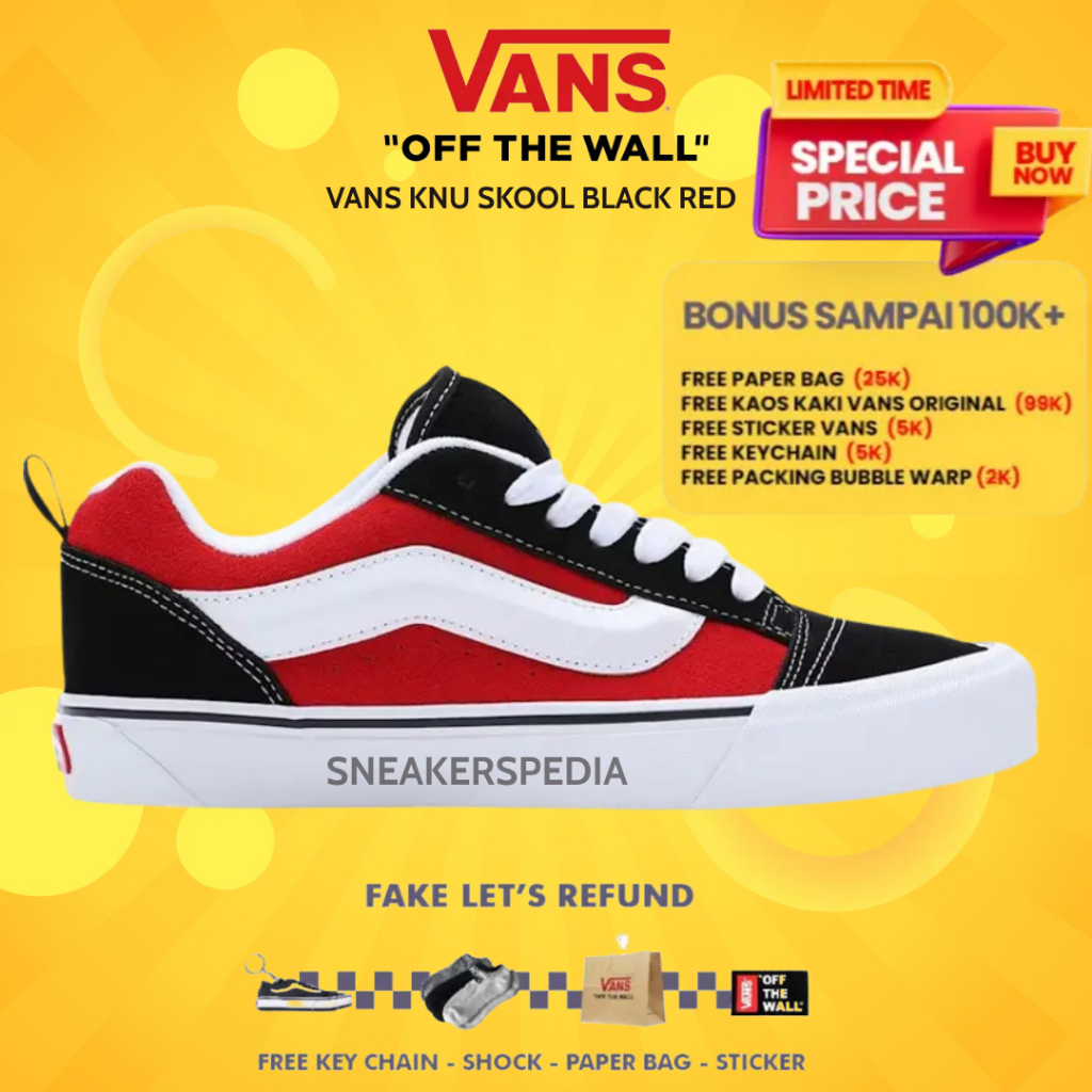 Vans Original Knu Skool Black Red Sepatu Pria Wanita Dijamin Ori