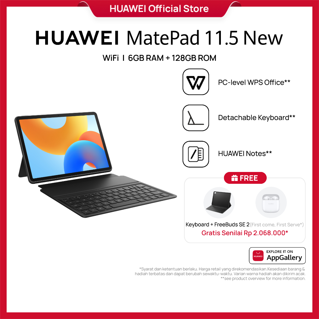 HUAWEI MatePad 11.5-inch New Tablet [6+128GB] | PC-level WPS Office | Keyboard | HUAWEI Notes | 120H