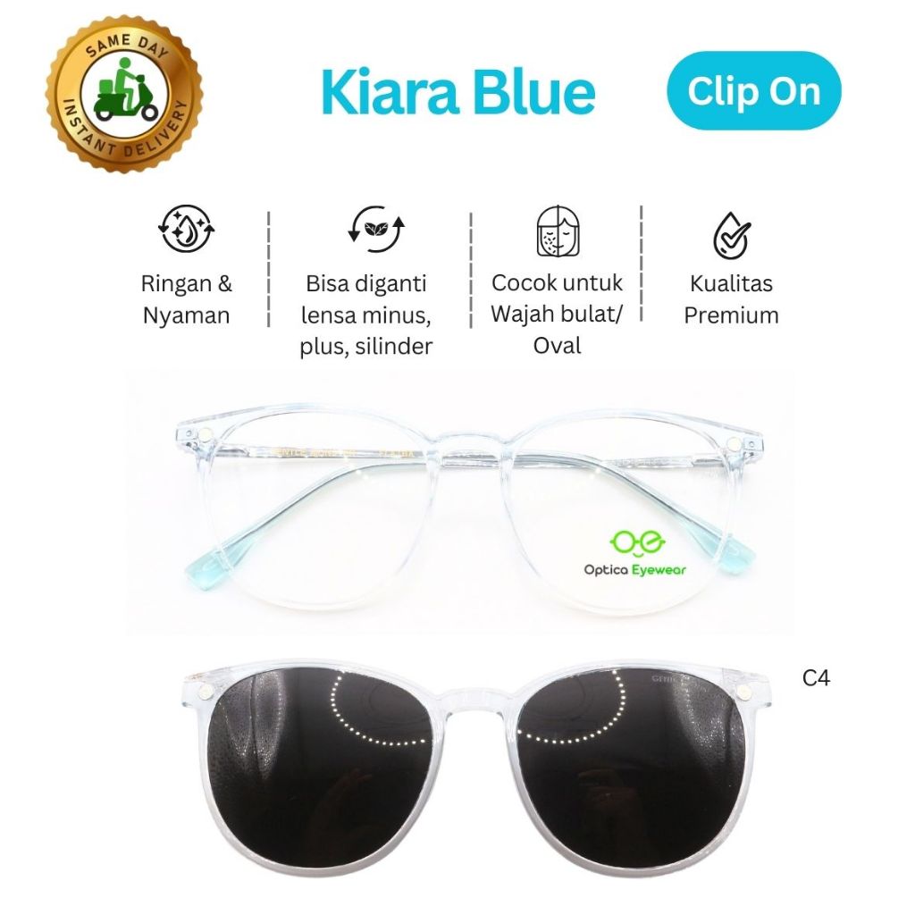 Promo Frame Kacamata CLIP ON, KIARA BLUE C4, Lensa minus, plus, silinder, progresif, kualitas optik 